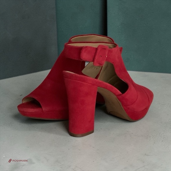 Naturalizer Shoes - 💖 Naturalizer Red Suede Peep Toe Block Heels 💖